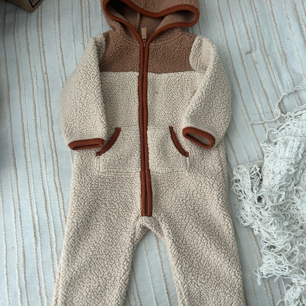 Carter's Cream and Brown Sherpa Footie